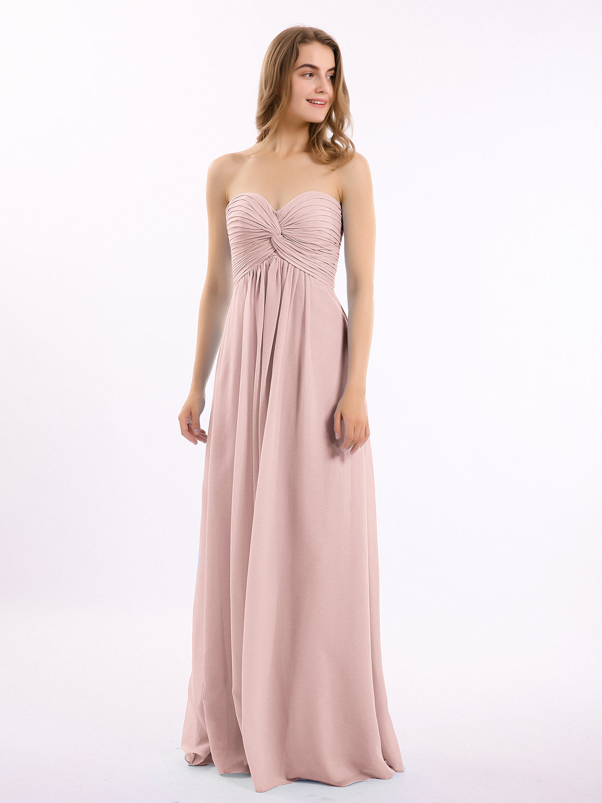 Dusty Rose Chiffon Empire A-line Floor Length Slit Dress