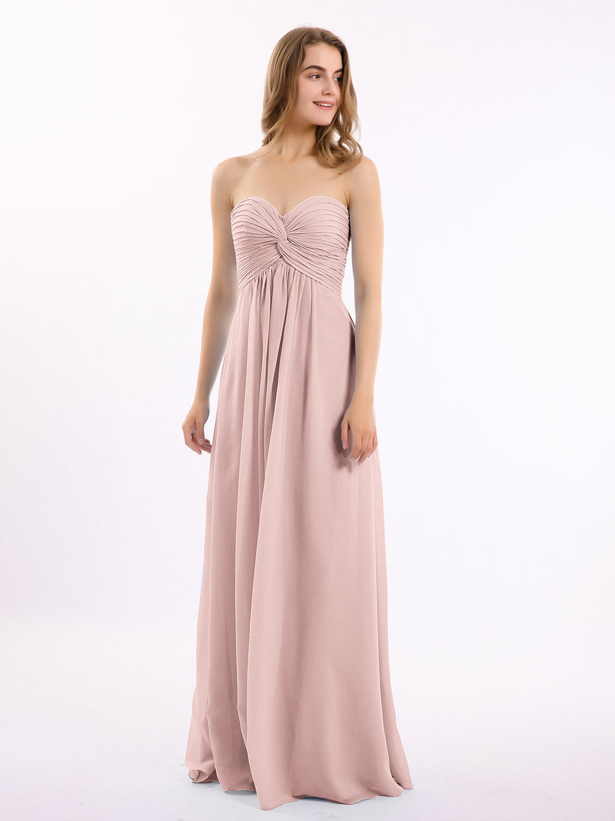 Cold-Shoulder Chiffon Empire Gown with Pockets Dusty Rose