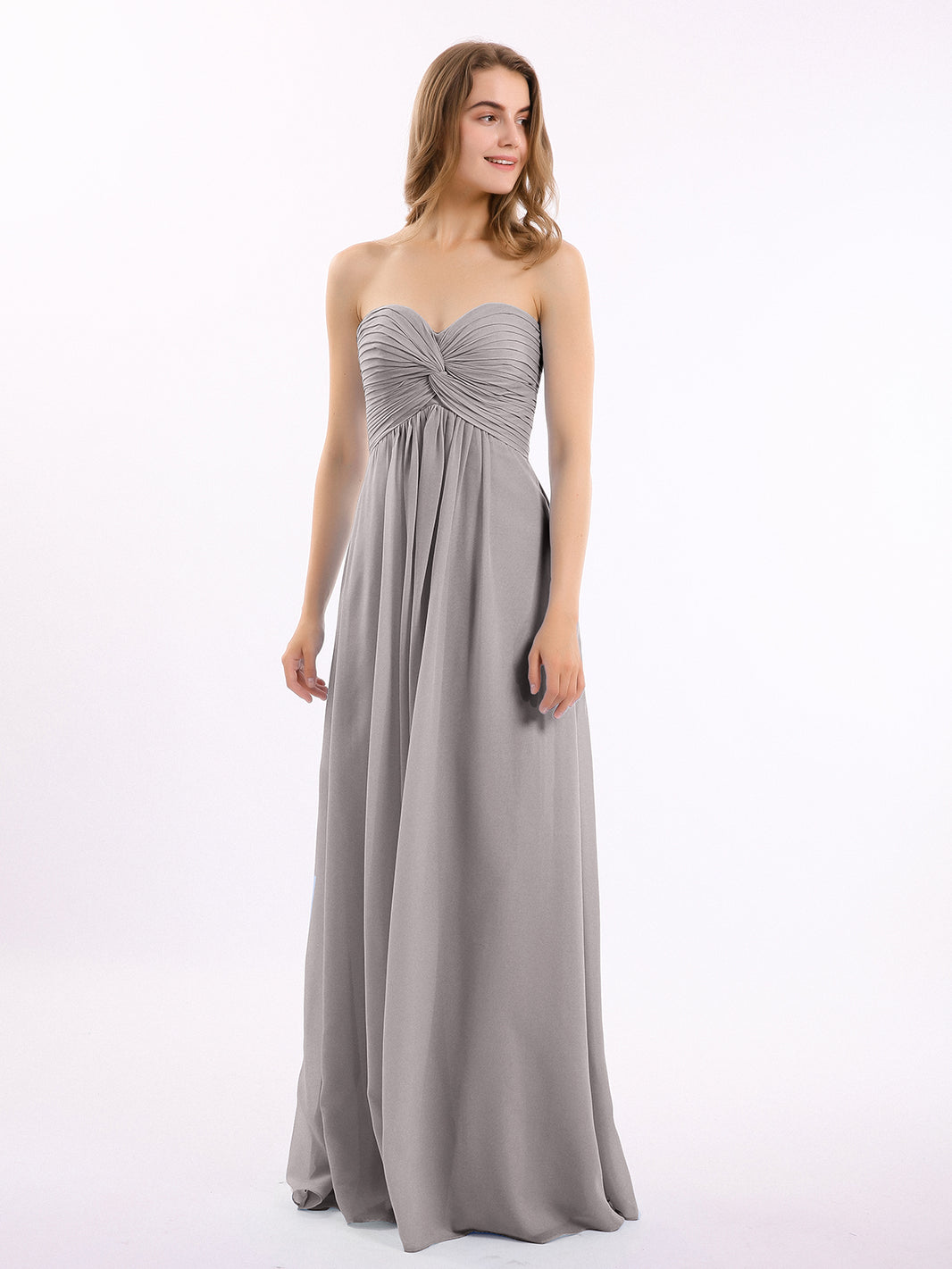 BABARONI Strapless Empire Chiffon Dresses with Sweetheart Silver, Silver / US0 BABARONI Strapless Empire Chiffon Dresses with Sweetheart Silver, Silver / US0