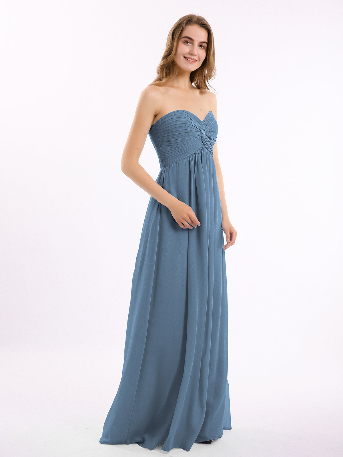 Long Strapless Tulle Gown with Sweetheart  Neck Slate Blue Plus Size