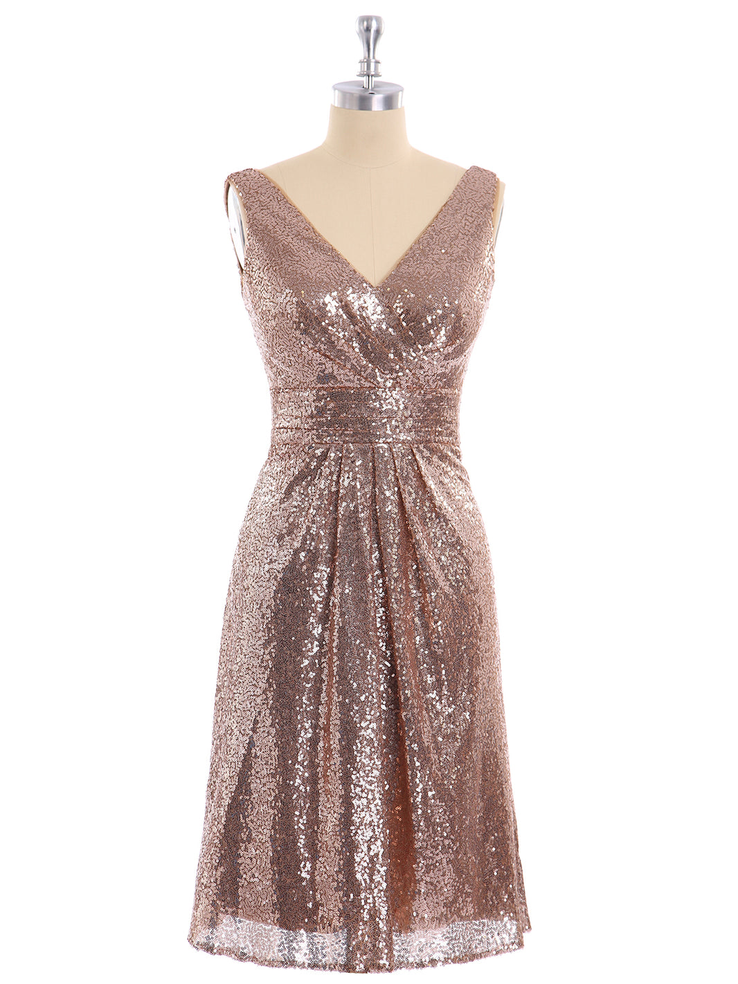 BABARONI V neckline Short Sequins Lace Dress Metallic Gold, Metallic Gold / US0