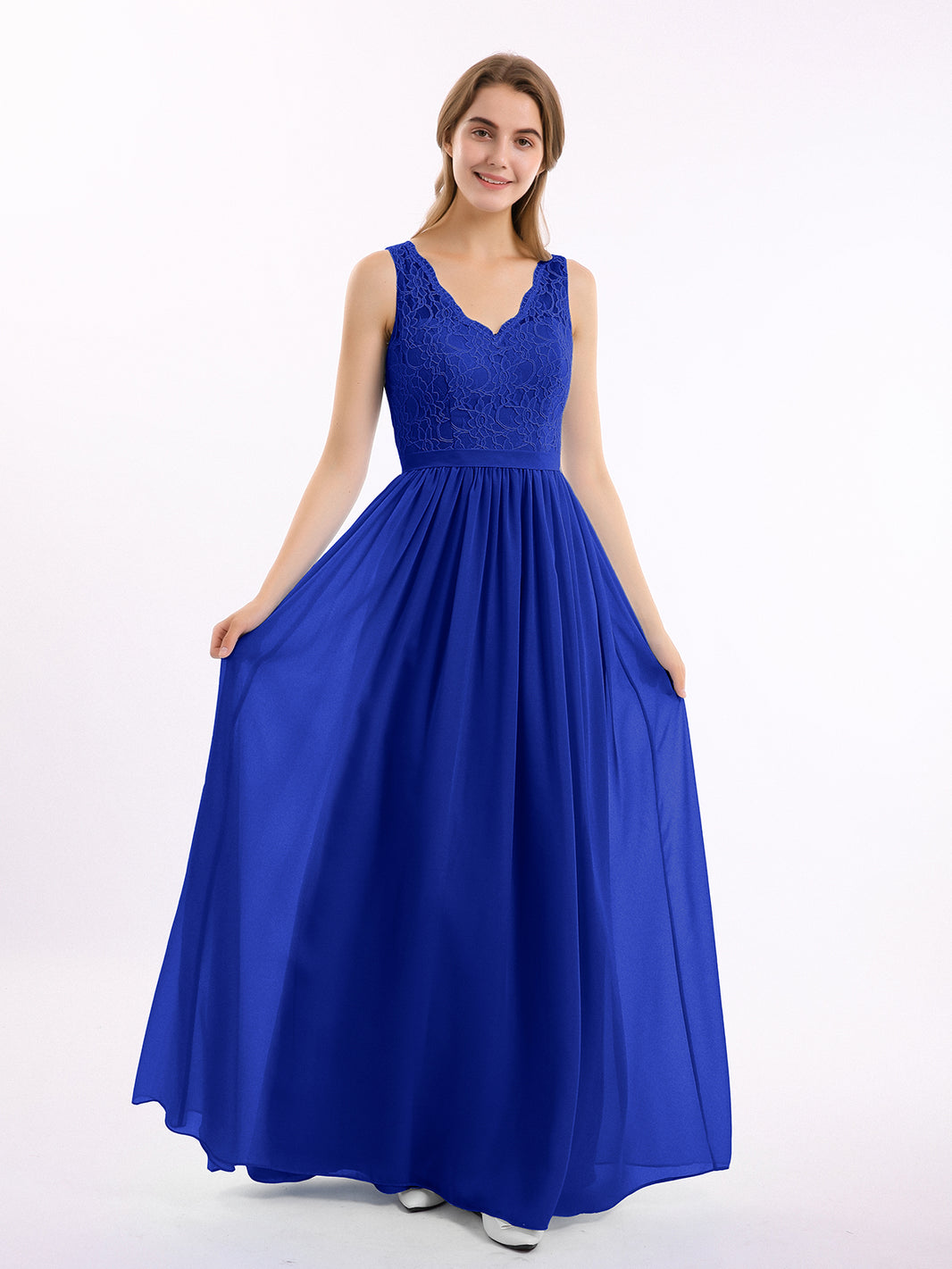 blue and white dress nordstrom BABARONI Lace Top and Chiffon Bottom Long Dresses Royal Blue, Royal Blue / US0