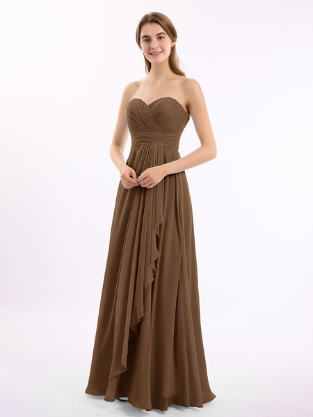 BABARONI Strapless Sweetheart Neck Chiffon Dresses Brown, Brown / US0
