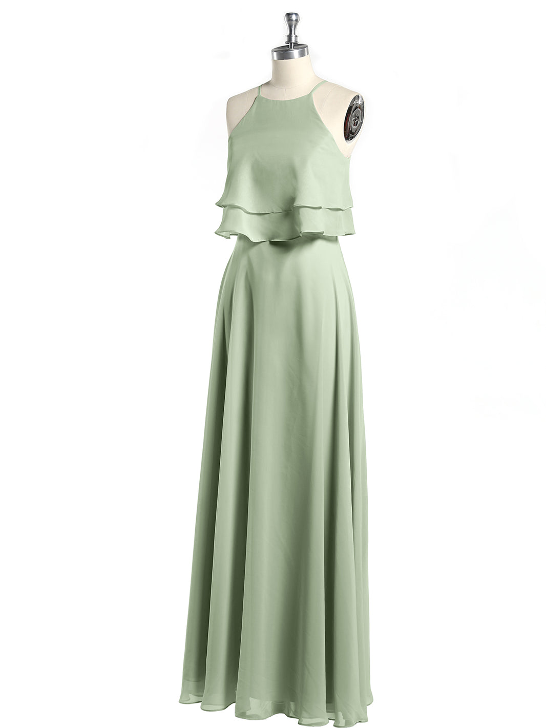 BABARONI Two Layers Ruffles Bodice Chiffon Dresses Dusty Sage, Dusty Sage / US0 BABARONI Two Layers Ruffles Bodice Chiffon Dresses Dusty Sage, Dusty Sage / US0