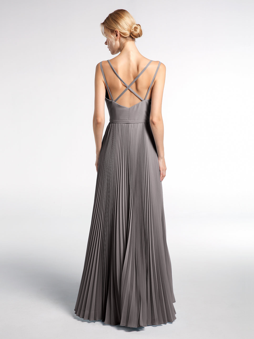 BABARONI Pleated Skit Double Straps Dress with Self Tie Silver Plus size, Silver / US18