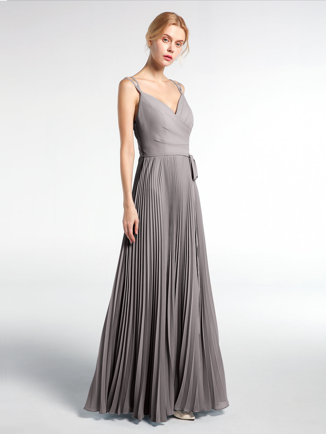 sachin and babi light blue dress BABARONI Pleated Skit Double Straps Dress with Self Tie Silver Plus size, Silver / US18