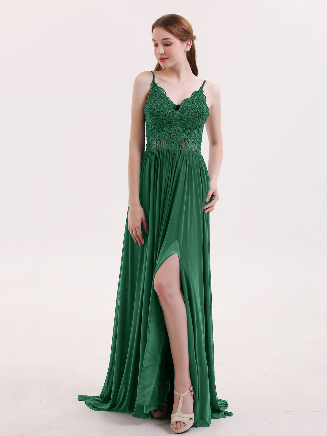 BABARONI V Neck Low Back Jersey Dress with Slit Dark Green Plus size, Dark Green / US18