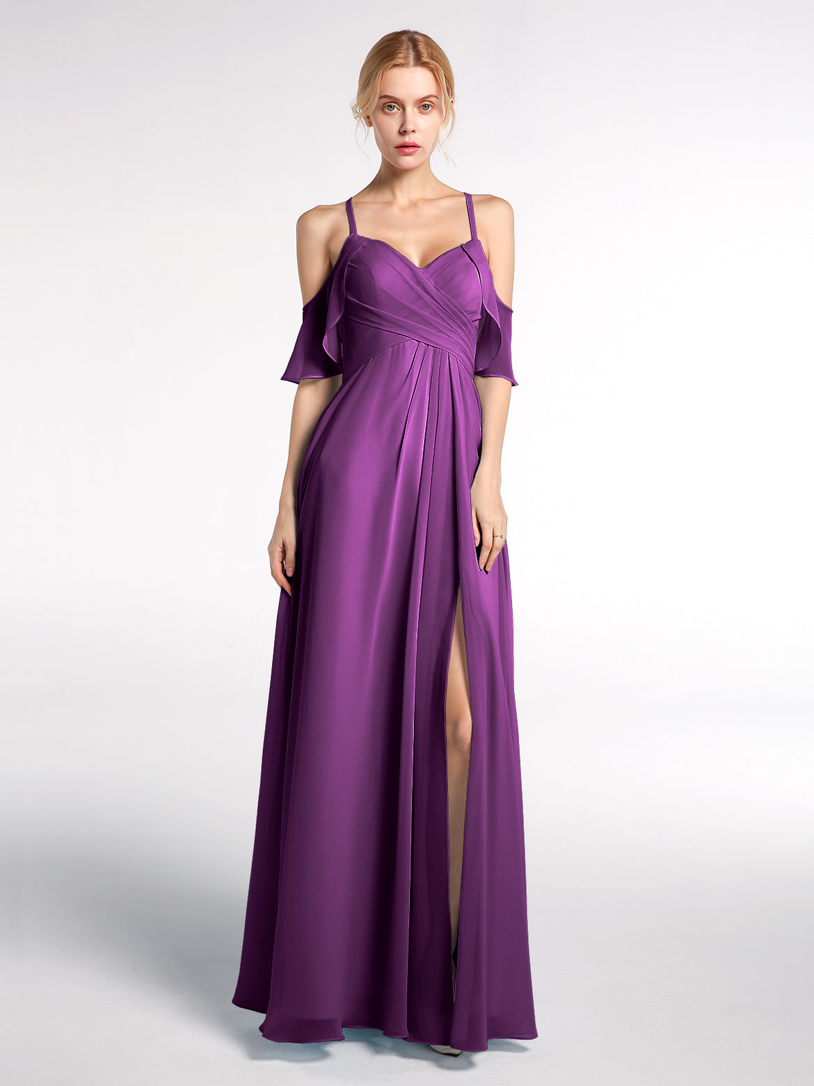 grape bridesmaid dresses Grape Satin Off Shoulder A-line Bridesmaid Dress main image 0