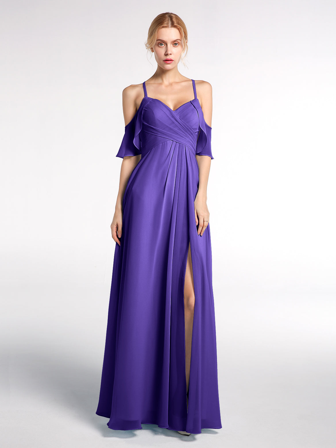 fitted lace wedding dress Regency Purple Bridesmaid Dresses Elegant V-Neck A Line Slit Stretch S main image 1