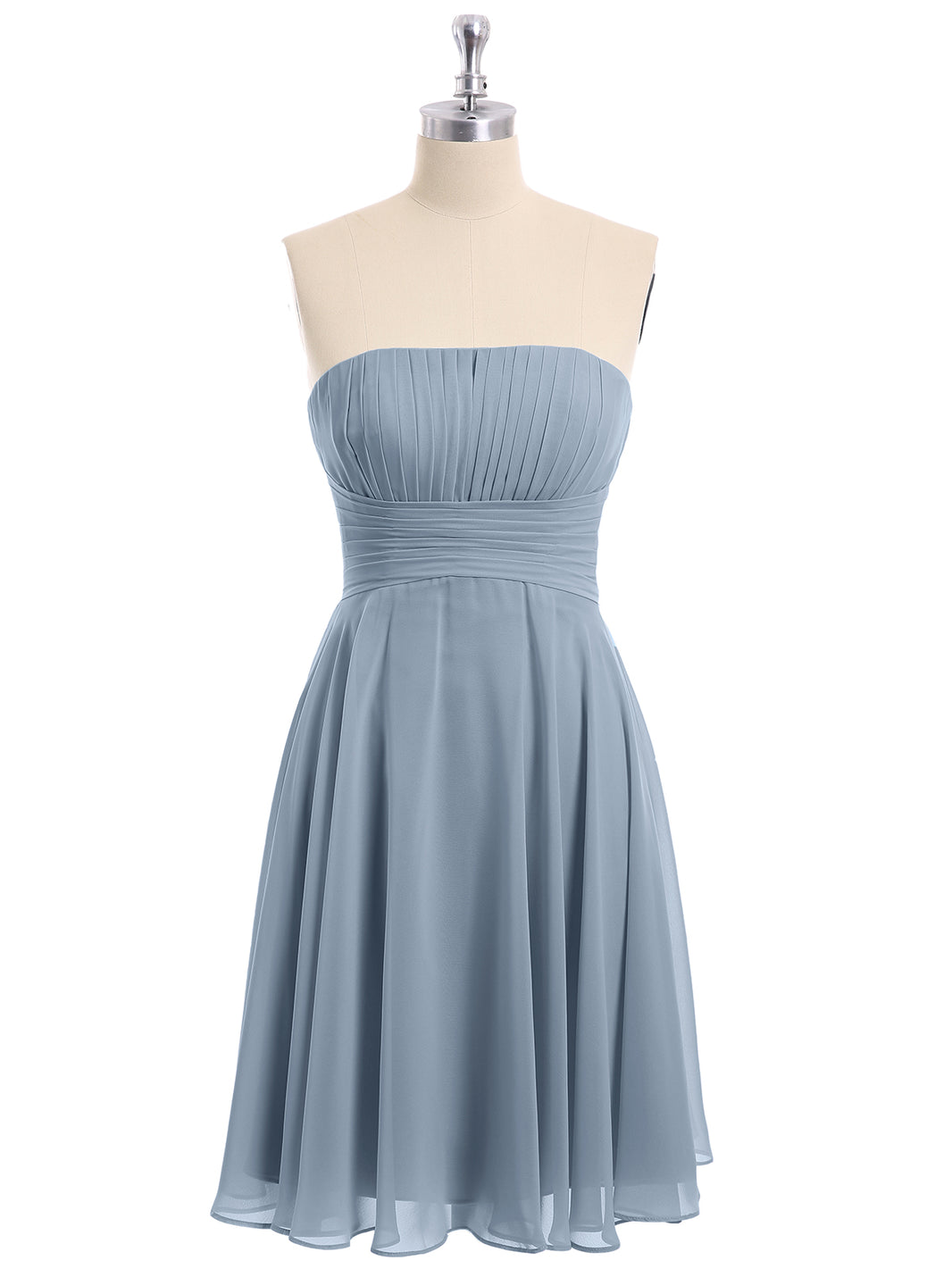 BABARONI Strapless Chiffon Knee Length Bridesmaid Dress Dusty Blue, Dusty Blue / US0 BABARONI Strapless Chiffon Knee Length Bridesmaid Dress Dusty Blue, Dusty Blue / US0