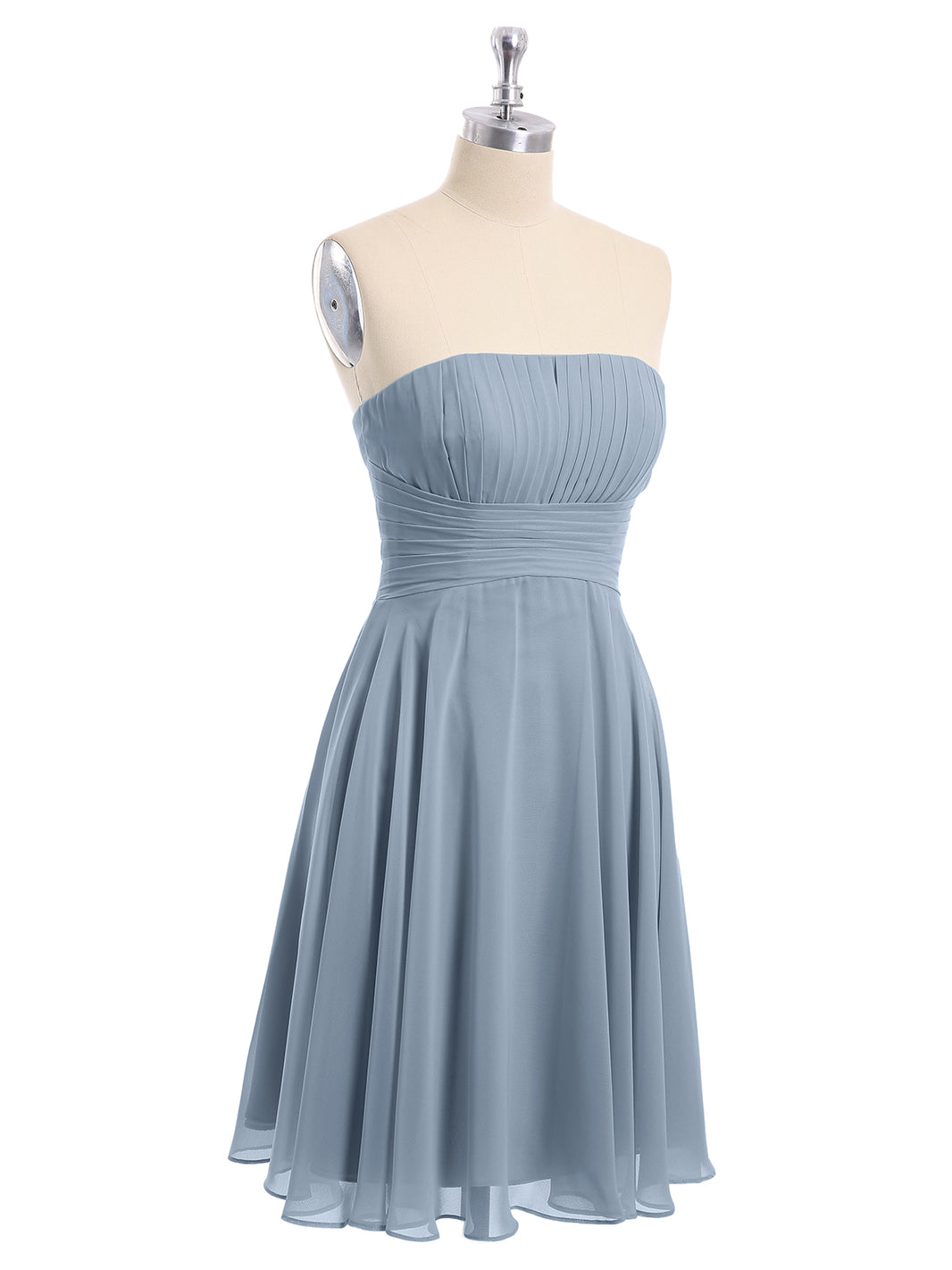 BABARONI Chiffon Dusty Blue Bridesmaid Dresses Strapless Knee-length  Sleeveless Pleated A-line