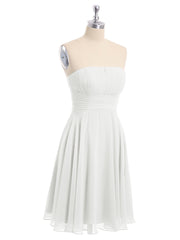beverly bridesmaid dresses BABARONI BABARONI Chiffon Dusty Blue Bridesmaid Dresses Strapless Knee-length Sleeveless Pleated A-line, Dusty Blue / US0