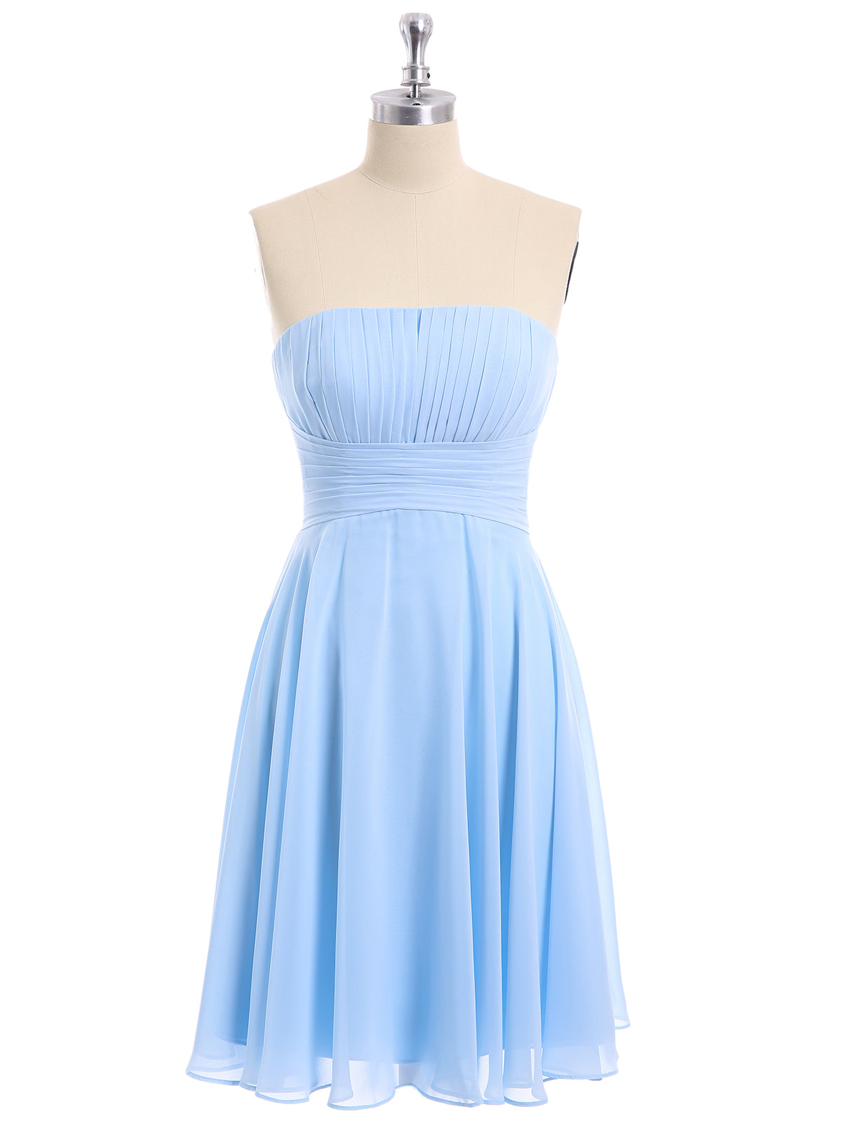 BABARONI Chiffon Sky Blue Bridesmaid Dresses Strapless Knee-length