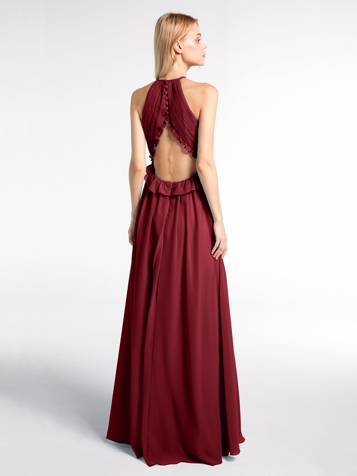 Keyhole Neckline Open Back Chiffon Maxi Dress Fuchsia main image 1