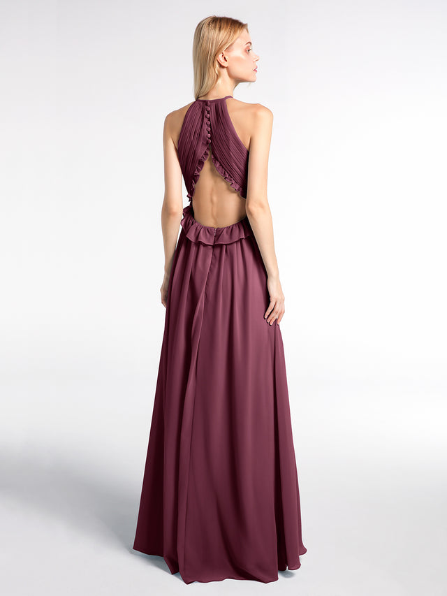 Keyhole Neckline Open Back Chiffon Maxi Dress Dusk