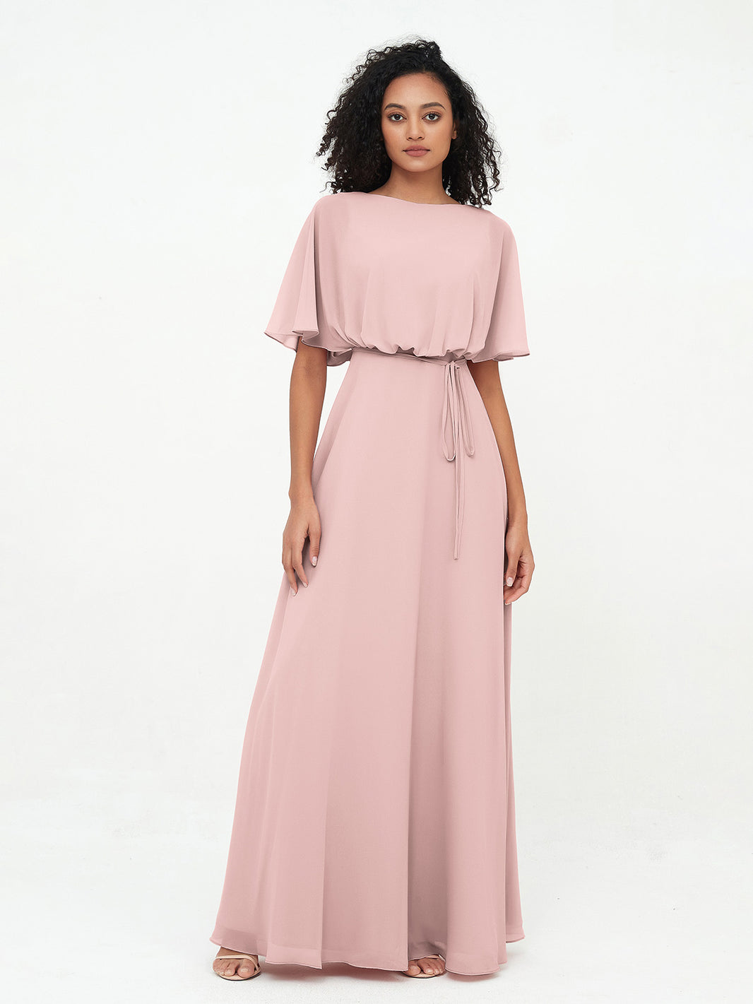 BABARONI Chiffon Full Length Bridesmaid Dresses with Wrap Blushing Pink, Blushing Pink / US0 BABARONI Chiffon Full Length Bridesmaid Dresses with Wrap Blushing Pink, Blushing Pink / US0
