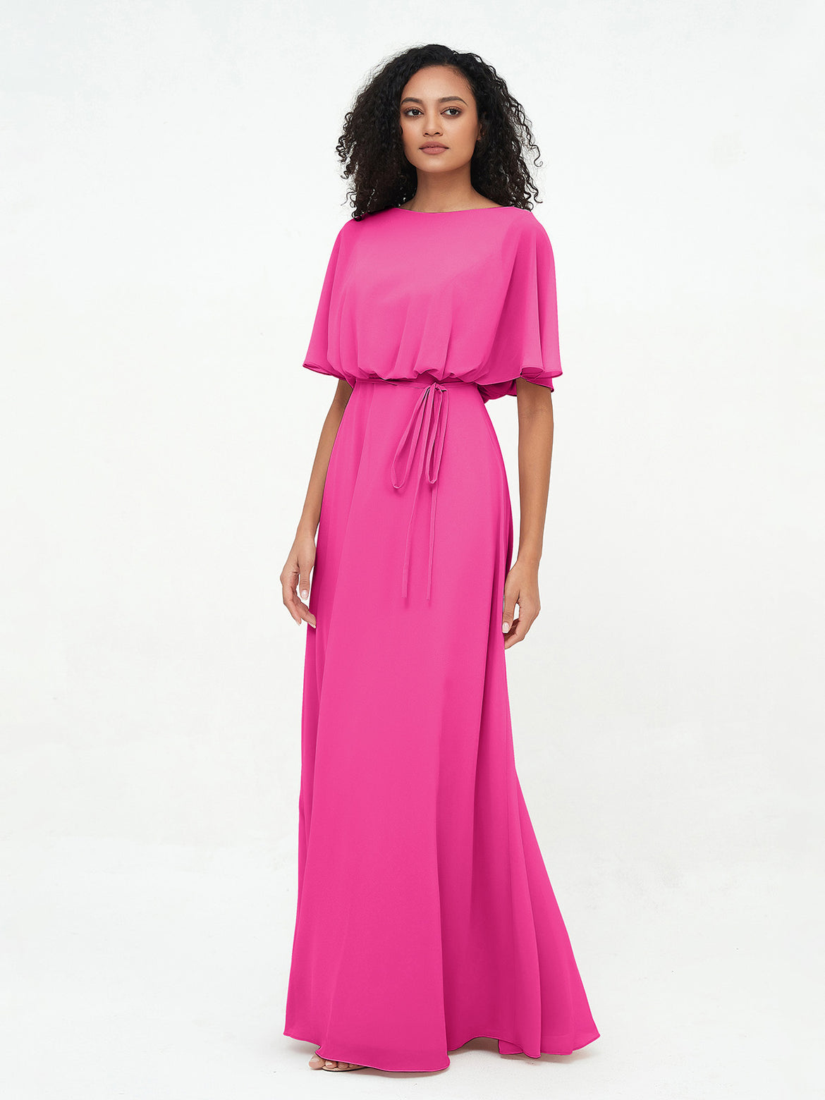 white christmas dresses Eliza Fuchsia Maxi Pleated Chiffon Maxi Dress L (10-12 US)