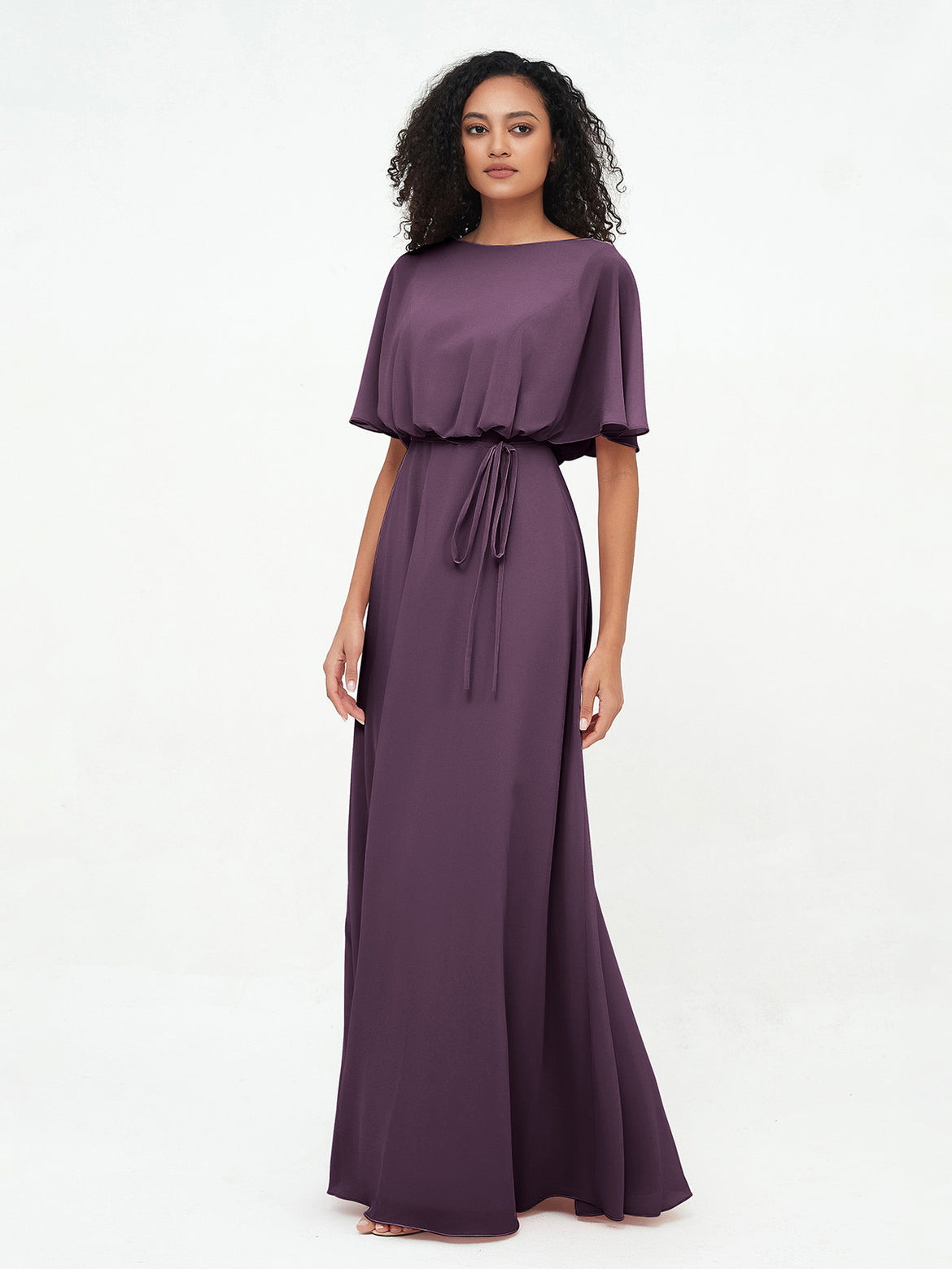 plum bridesmaid dresses with sleeves Plum Bridesmaid Dress Chiffon Size Large