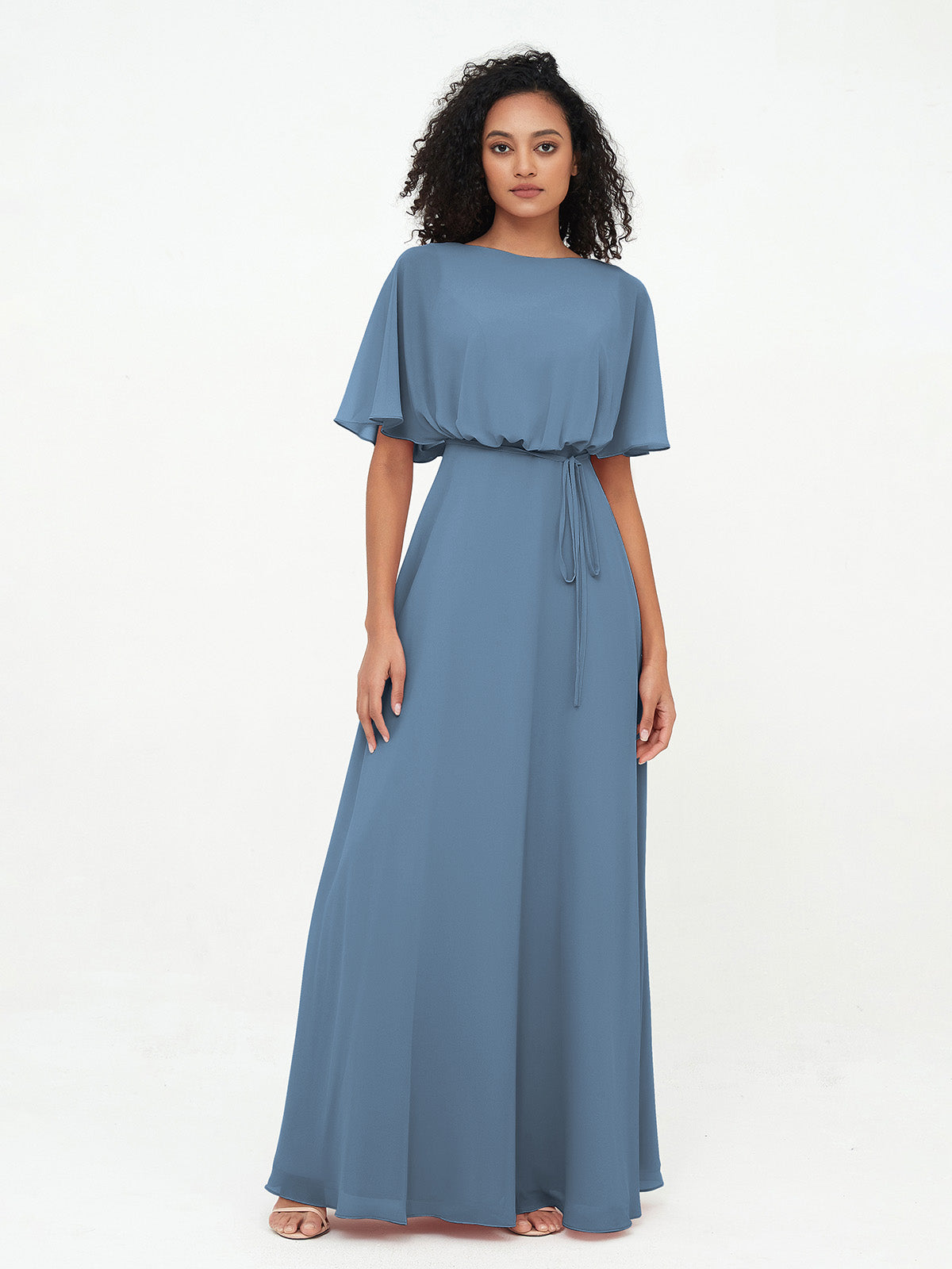 Simple Chiffon Bridesmaid Dress with Slit Slate Blue Plus Size main image 1