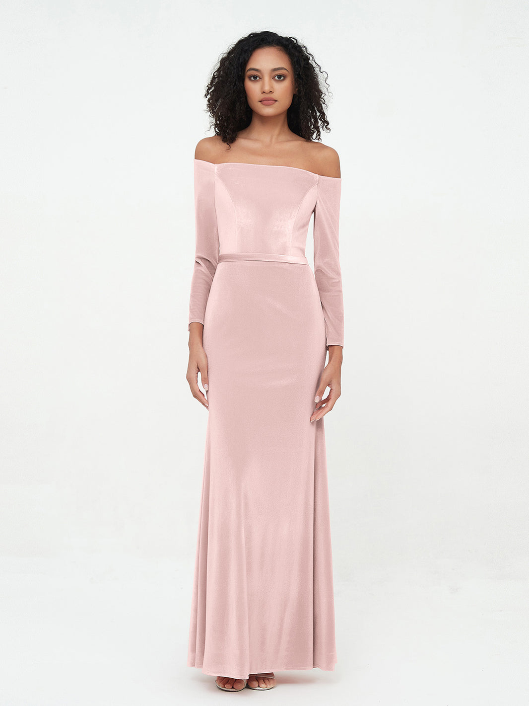 BABARONI Off The Shoulder Long Sleeves Velvet Dresses Pearl Pink Plus size, Pearl Pink / US18