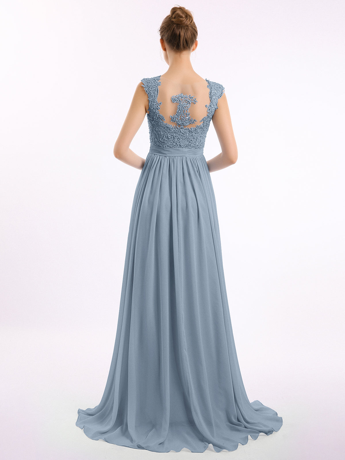 Strapless Empire Bridesmaid Gown with Sweetheart Dusty Blue – BABARONI