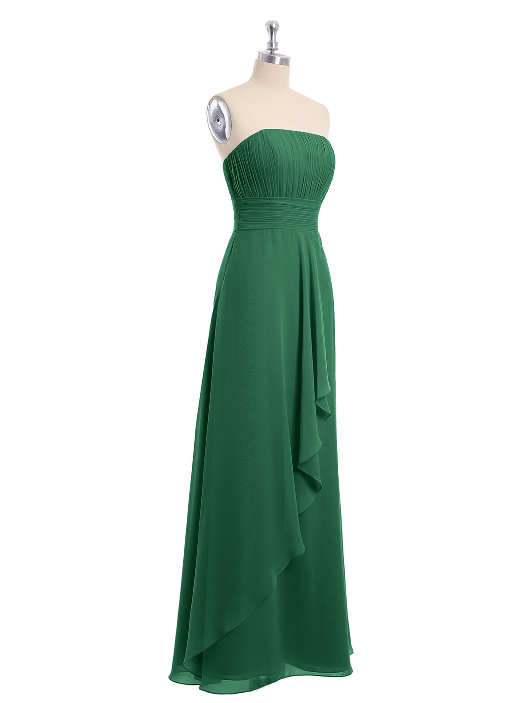 BABARONI Chiffon Dark Green Bridesmaid Dresses Strapless Floor-length  Sleeveless Pleated A-line