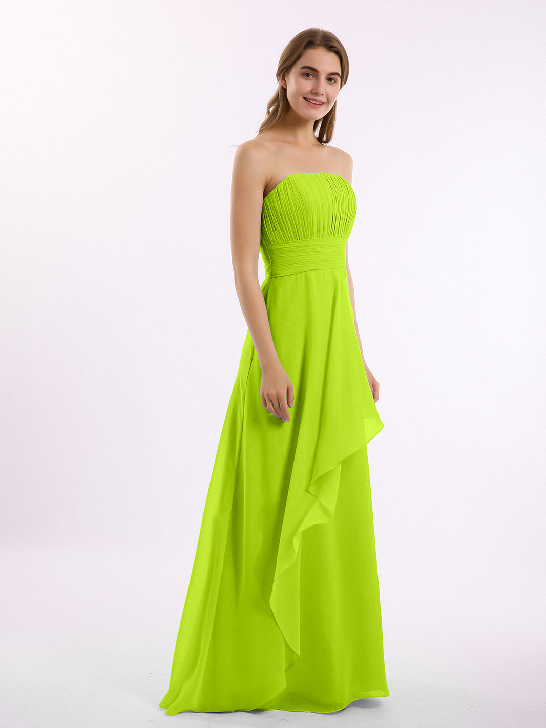 BABARONI Chiffon Lime Green Bridesmaid Dresses Strapless Floor-length Sleeveless Pleated A-line, Lime Green / US18