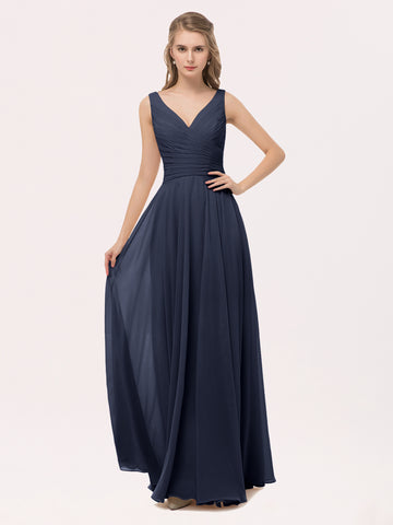 Halter Chiffon Dress with Bow Sash Dark Navy