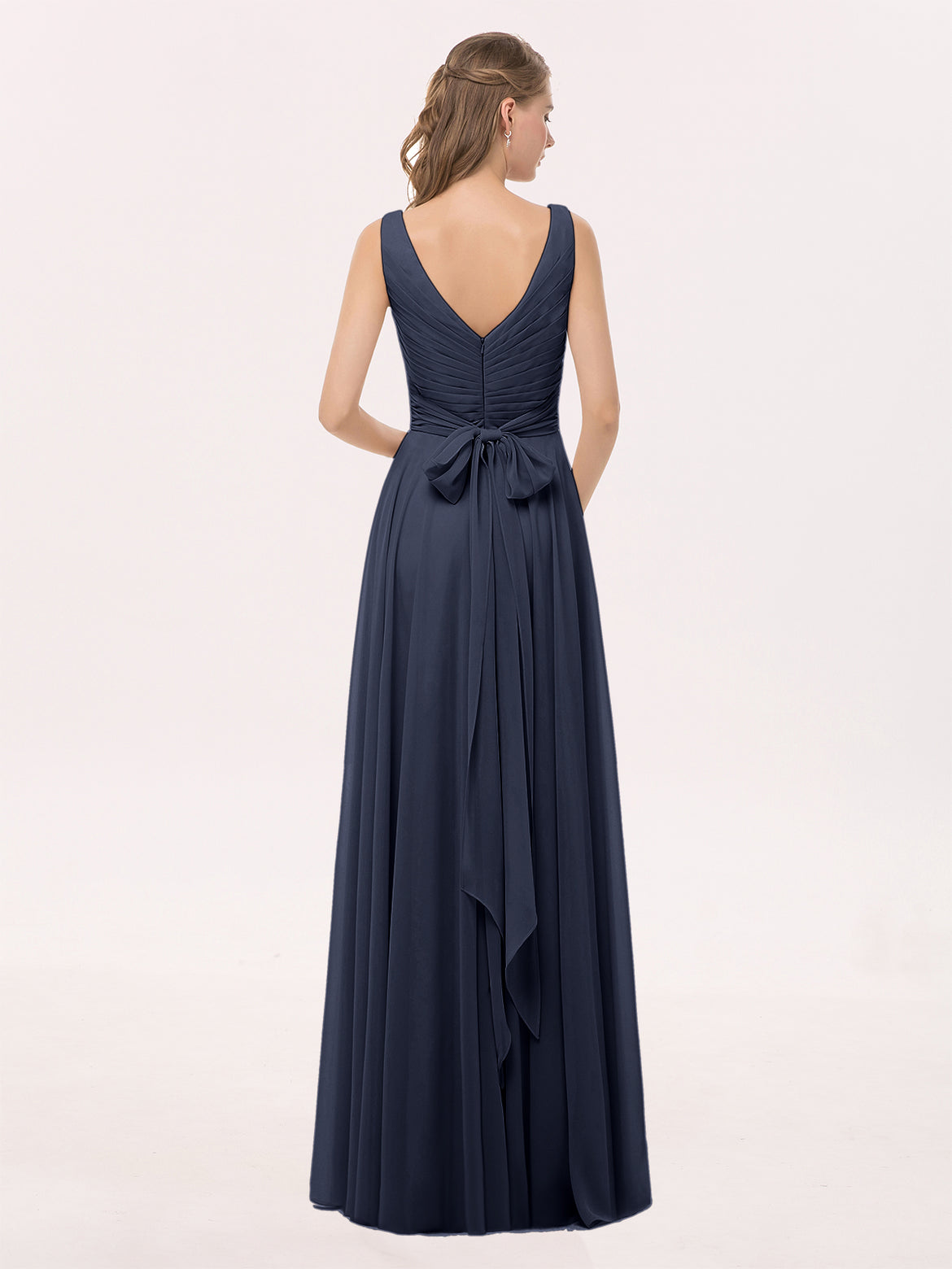 green lily bridesmaid dress Modest Halter Lace Top A-Line Dark Blue Bridesmaid Dresses Long with Side  Slit main image 1
