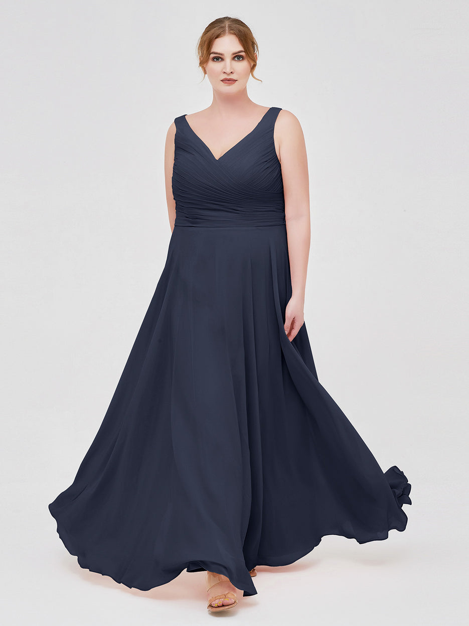 Straplesses Chiffon Maxi Dresses with Bow Dark Navy main image 1