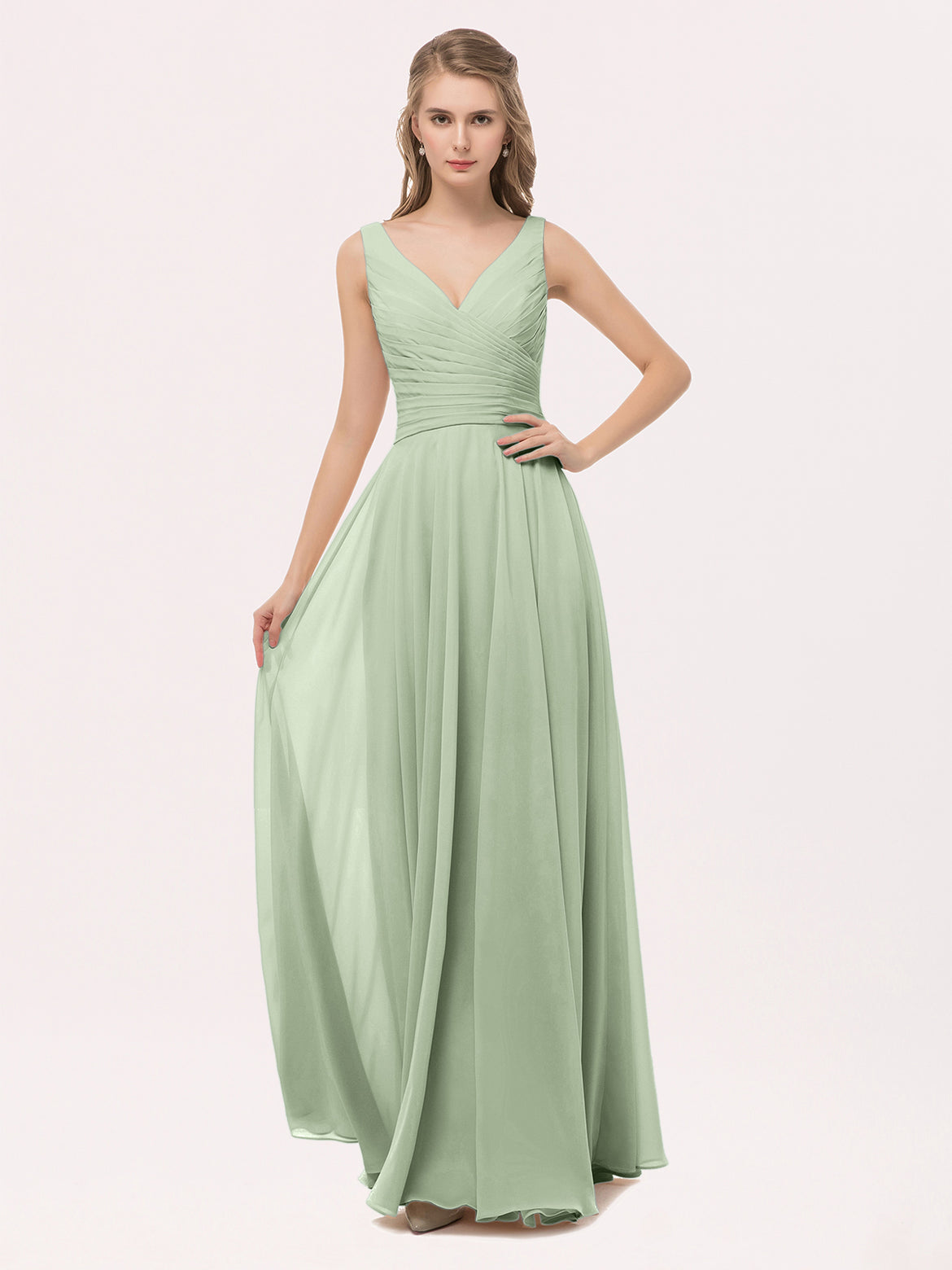 slim fit dress slacks Off the Shoulder Light Sage Green Bridesmaid Dresses main image 1