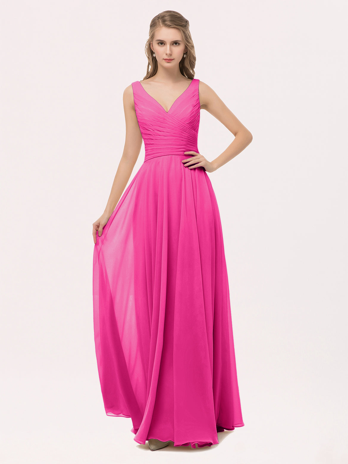 white christmas dresses A-Line Cross Neck Long Cheap Fuchsia Chiffon Bridesmaid Dresses, QB070 –  QueenaBridal main image 0