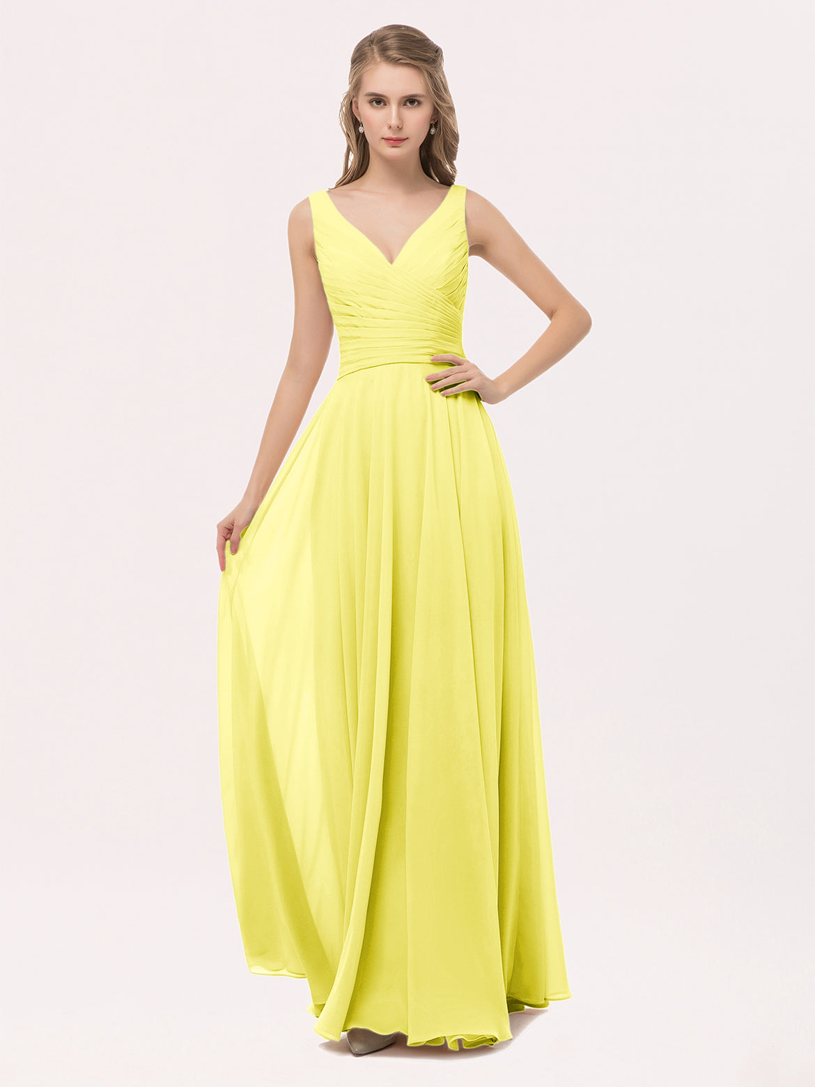lemon coloured bridesmaid dresses Zapaka Women Simple Lemon Yellow Wedding Party Guest Dress with Ruffles A Line Pleated Maxi Bridesmaid Dress, Lemon Yellow / US8 main image 1