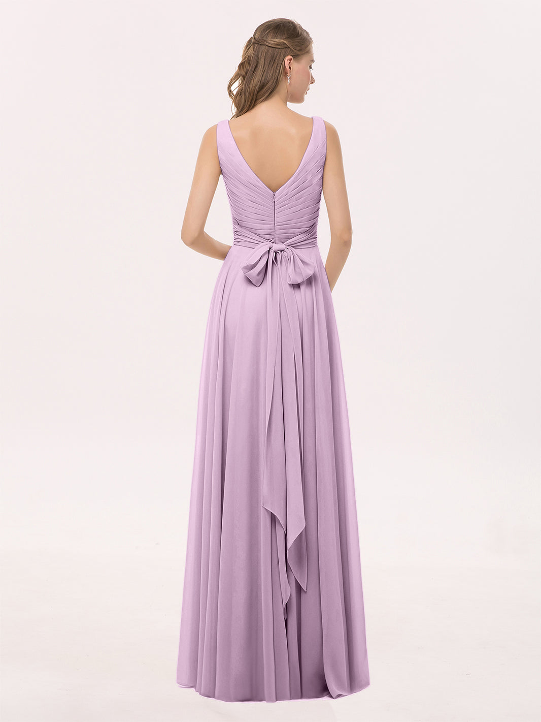 BABARONI V Neck Long Chiffon Dress with Bow Wisteria, Wisteria / US0