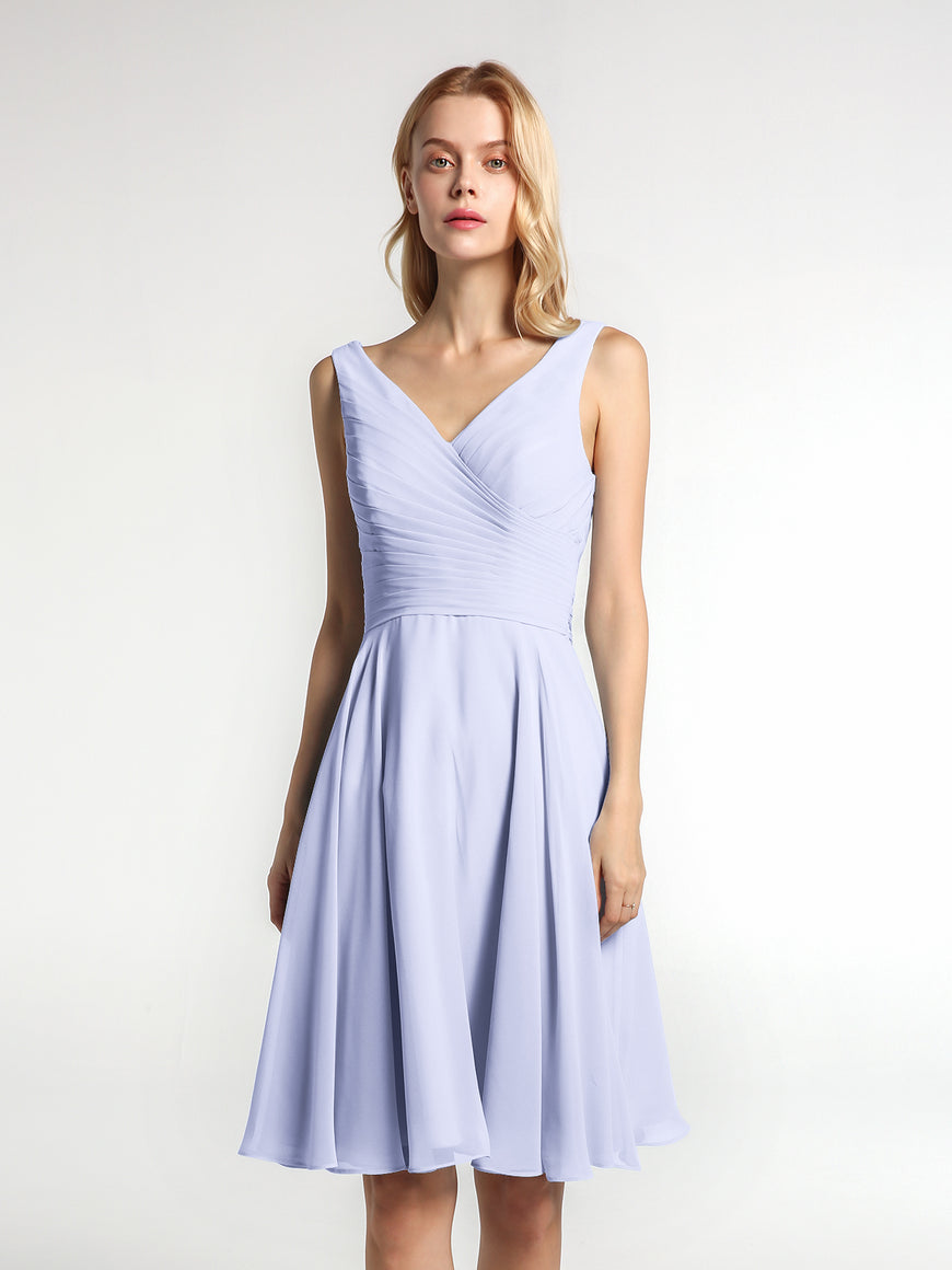 Pleated Bodice Circle Skirt V-neck Mini Dress Papaya main image 0