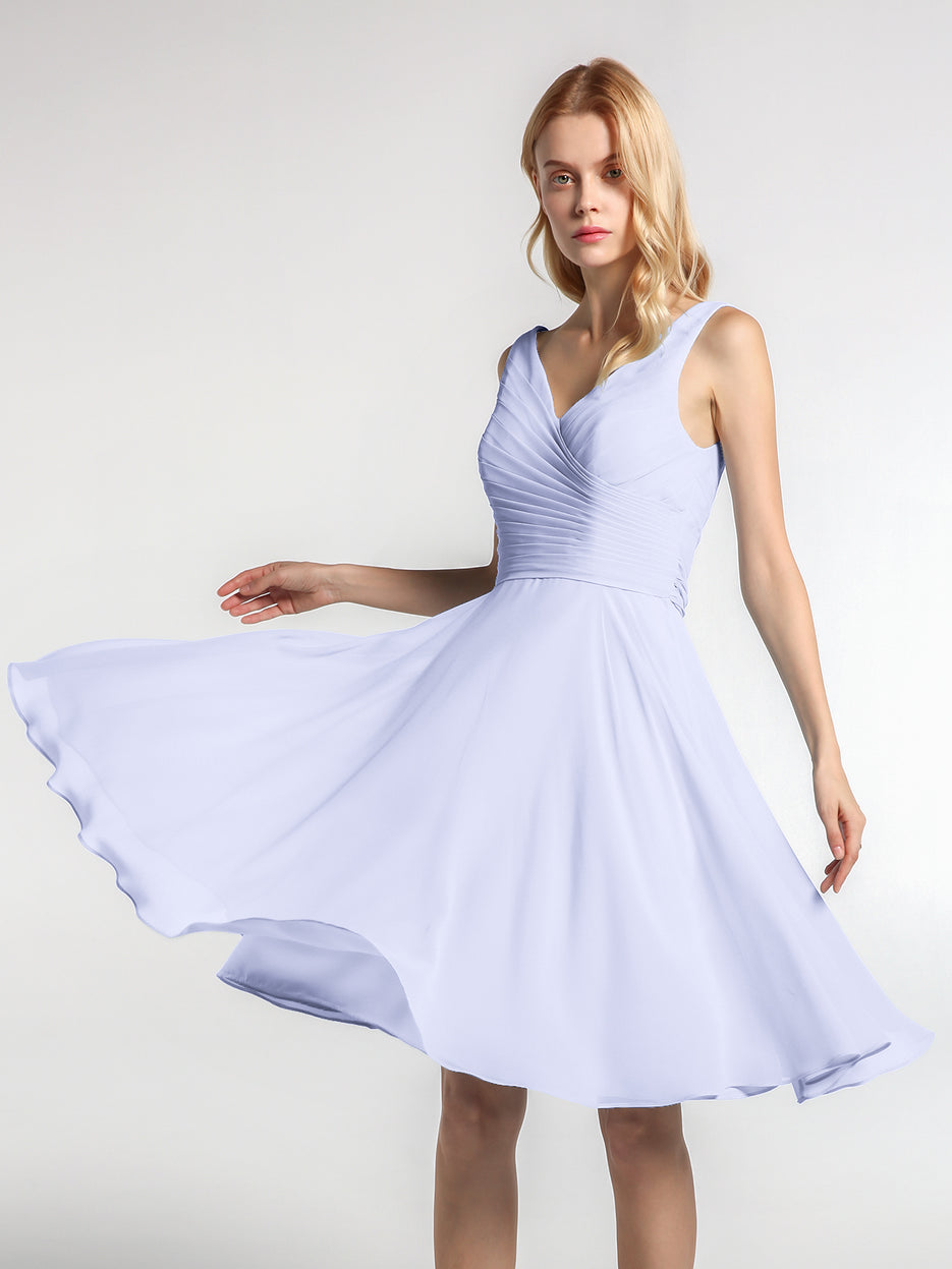 Pleated Bodice Circle Skirt V-neck Mini Dress Orchid Plus Size