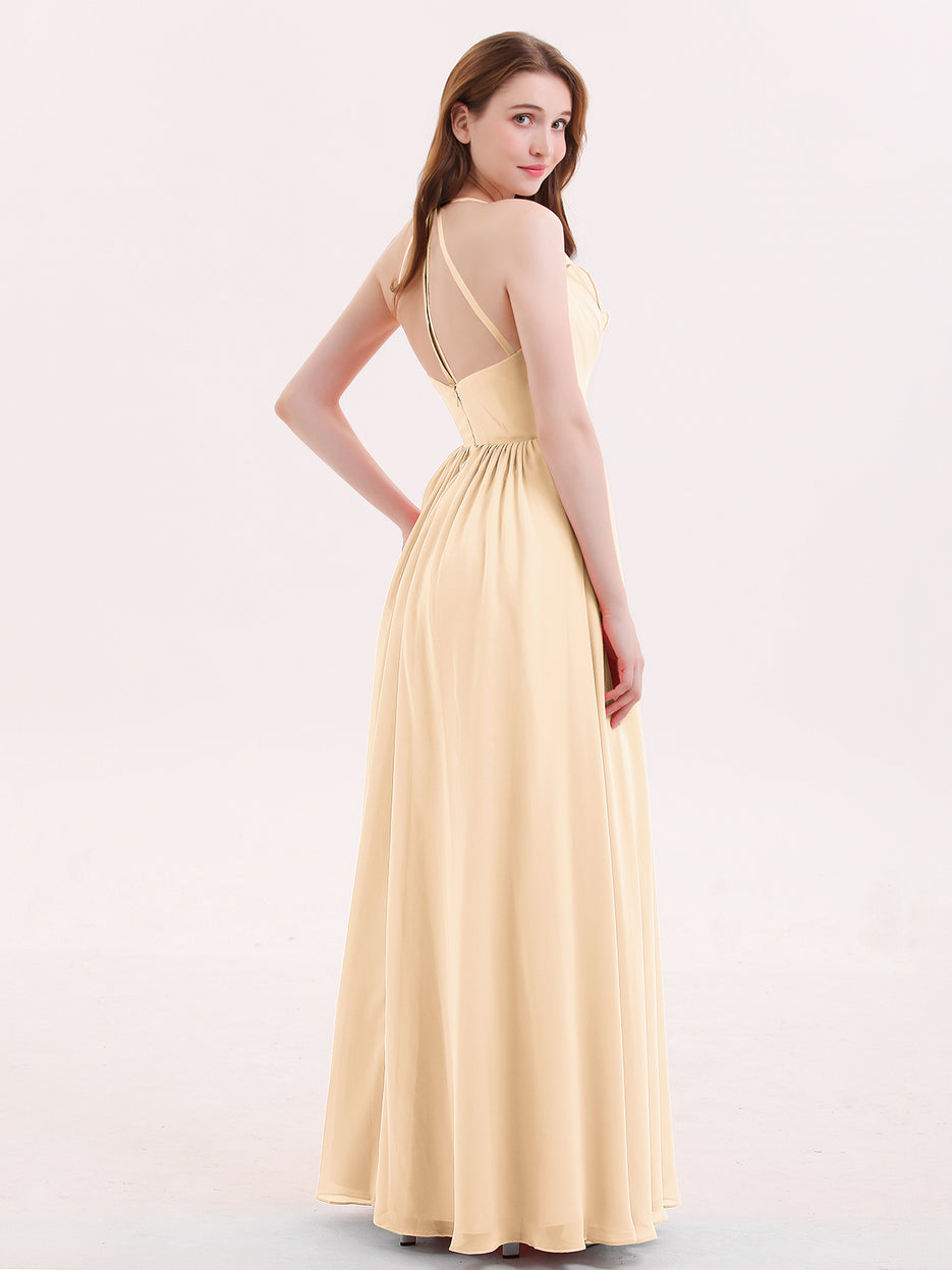 Chiffon And Lace Halter Maxi Dresses Peach Plus Size