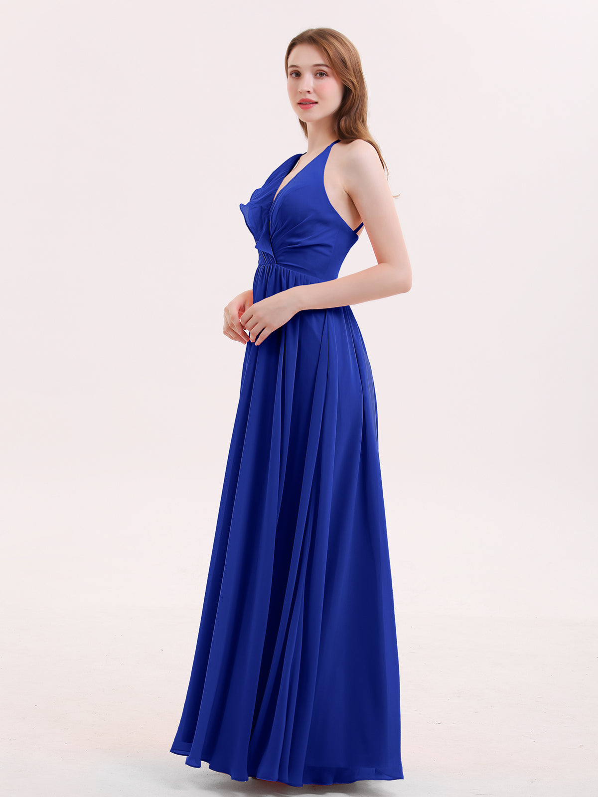 V-neck Bridesmaid Dress with Cross Back Blue Plus Size main image 1
