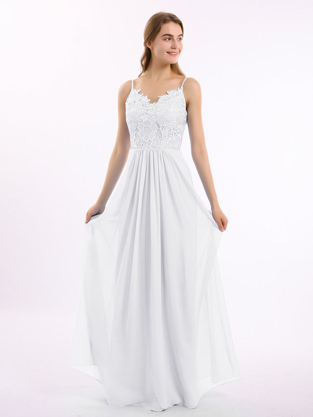 Long Spaghetti Straps Chiffon Dress with Lace Top Terracotta