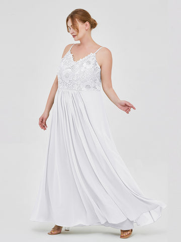 Long Spaghetti Straps Chiffon Dress with Lace Top Watermelon