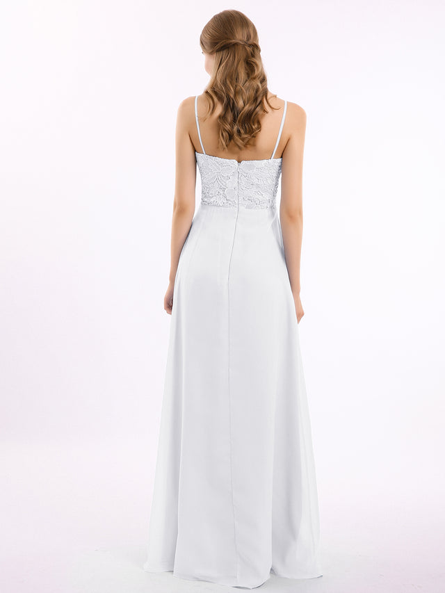 Spaghetti Strap Chiffon Dresses with Bow White