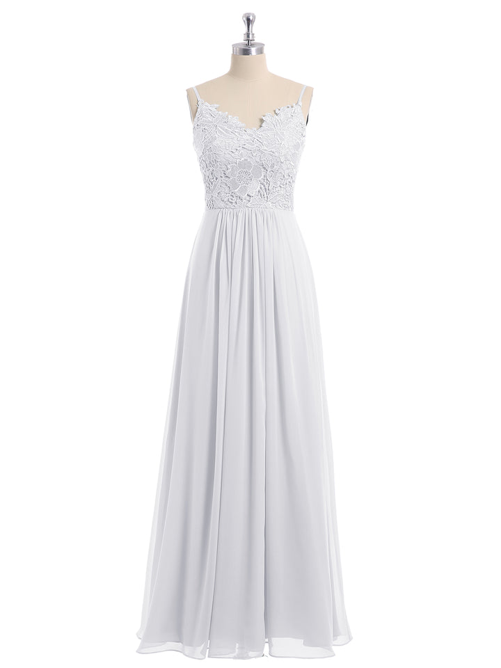 Long Spaghetti Straps Chiffon Dress with Lace Top Mist