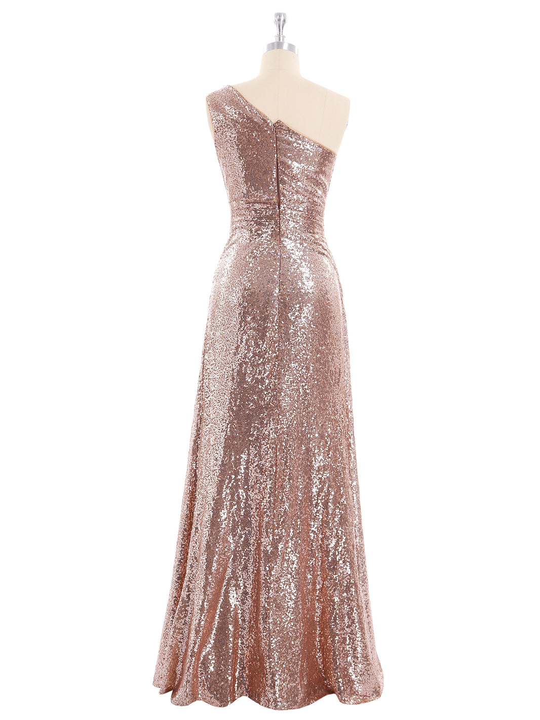 BABARONI Sequin Metallic Gold Bridesmaid Dresses One Shoulder Floor