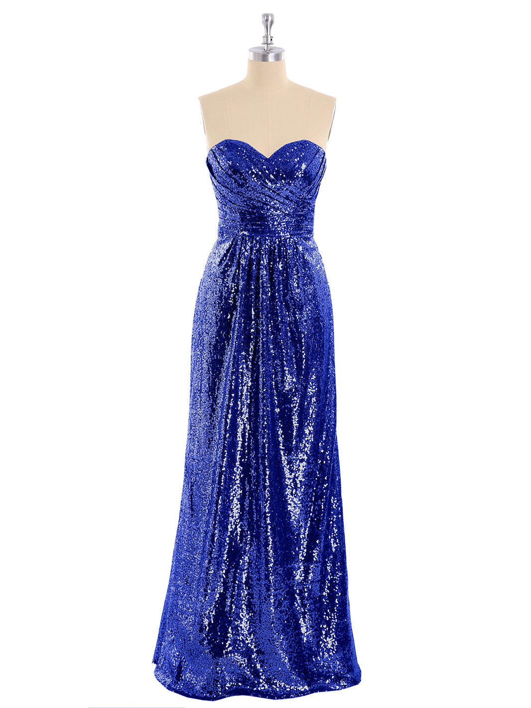 BABARONI Sequin Royal Blue Bridesmaid Dresses Sweetheart Floor-length  Sleeveless Pleated A-line