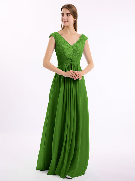 BABARONI Cap Sleeves Chiffon and Lace Dress with V NECK Moss Plus Size, Moss / US18