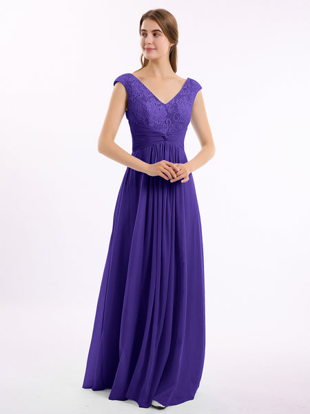 BABARONI Cap Sleeves Chiffon and Lace Dress with V Neck Regency, Regency / US0