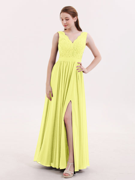 daffodil chiffon bridesmaid dresses Berylove Women Chiffon Bridesmaid Dress A Line Daffodil Square Neck Long Wedding Guest Dress, Daffodil / US16 main image 1