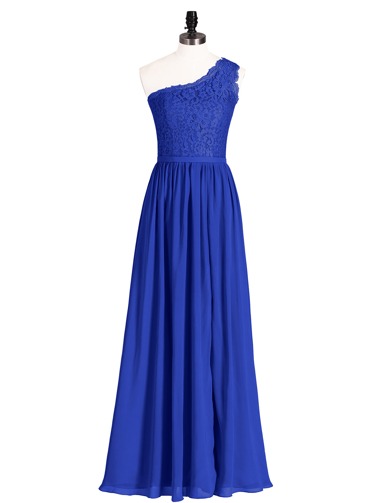 One Shoulder Chiffon And Lace Dress with Slit Royal Blue Plus Size ...