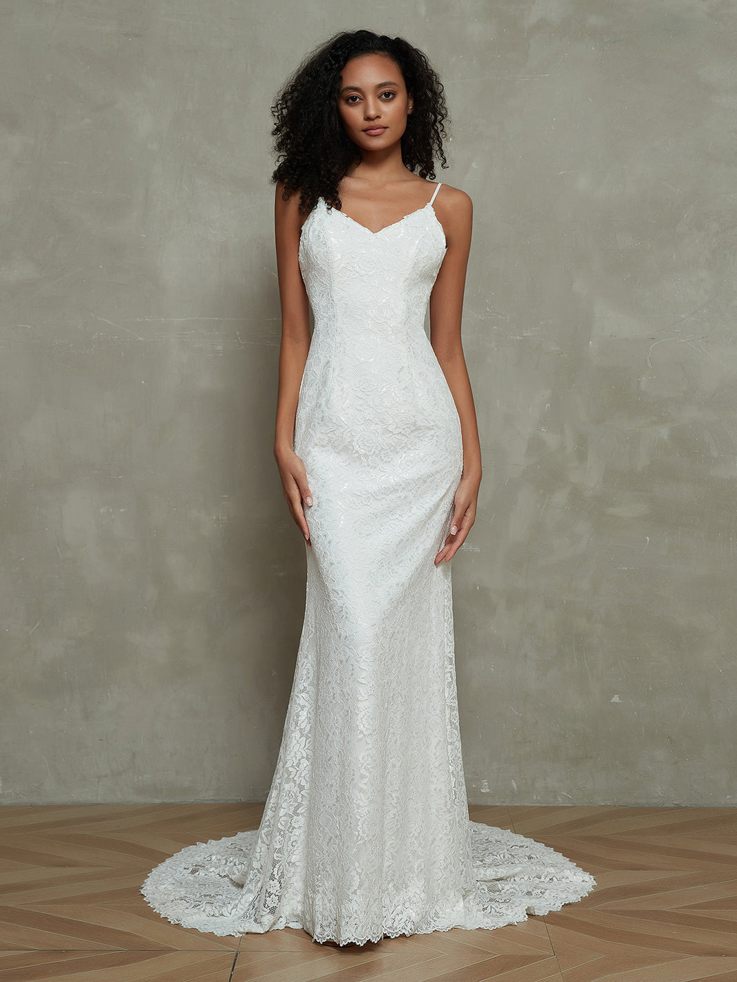 BABARONI Spaghetti Strap Mermaid Lace Simple Bridal Dresses-Champagne, Champagne / US0 BABARONI Spaghetti Strap Mermaid Lace Simple Bridal Dresses-Champagne, Champagne / US0