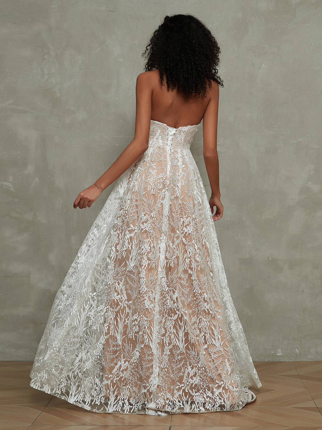 knee length dresses for ladies Zapaka Women Ivory Open Back Tulle Sweep Train Wedding Dress with Lace Round Neck Bridal Dress, Ivory / US10